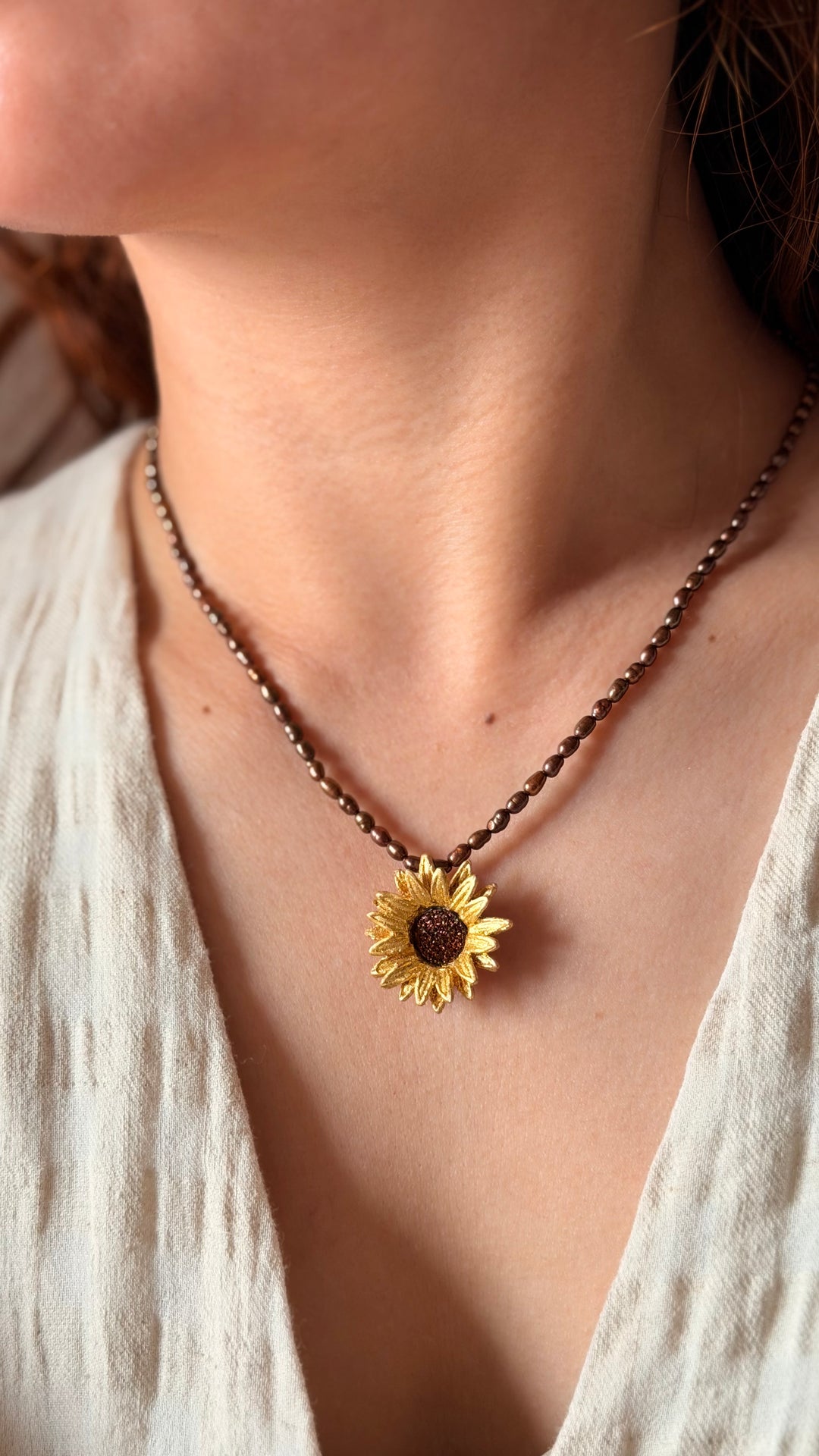 Sunflower Pendant - Brown Pearls