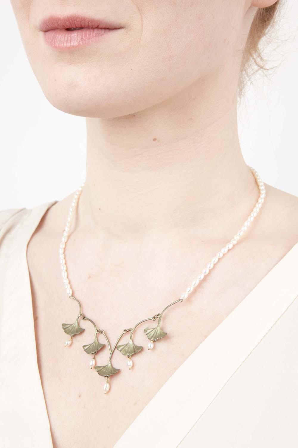 Ginkgo Necklace - Pearl Drops - Michael Michaud Jewellery