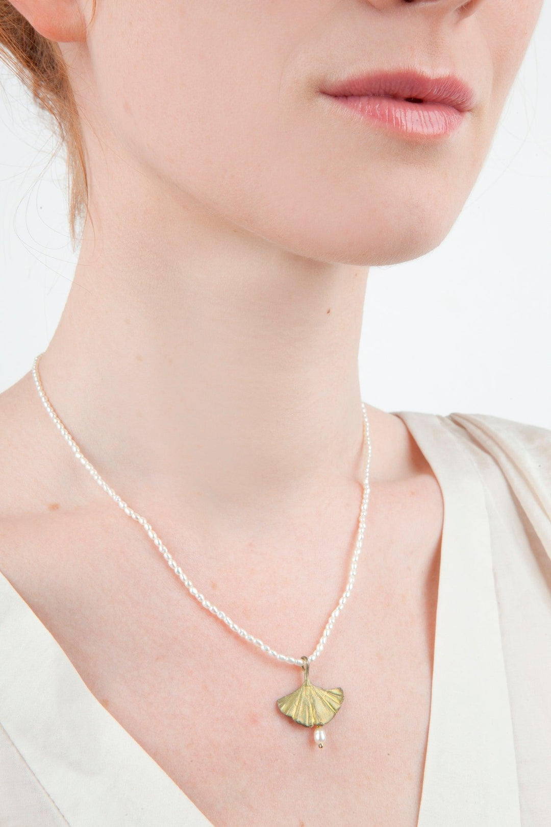 Ginkgo Pendant - Pearl Drop - Michael Michaud Jewellery