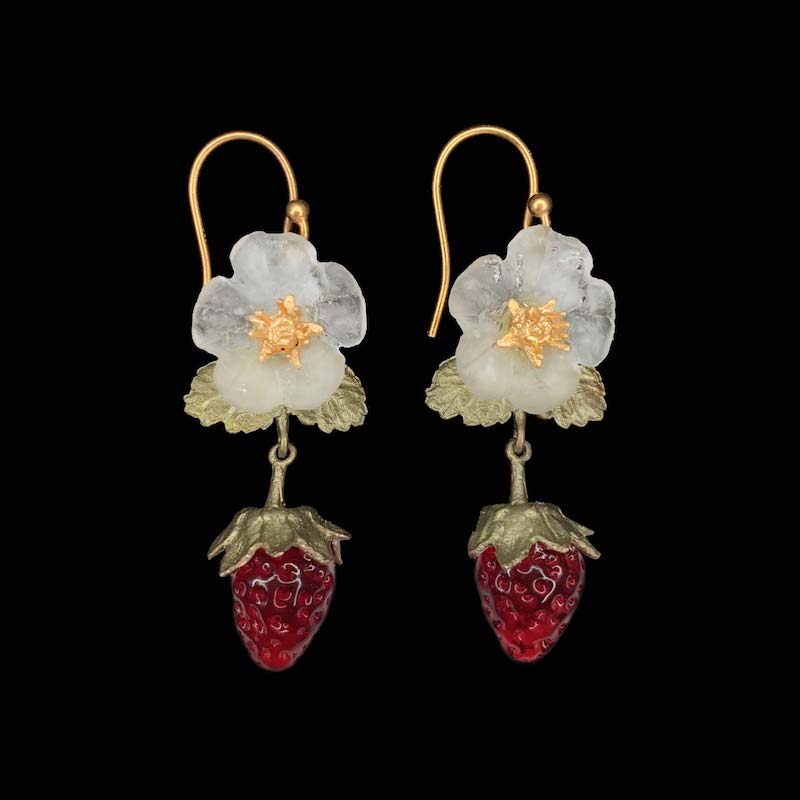 ストロベリーのピアス フラワーワイヤードロップ Strawberry Earrings